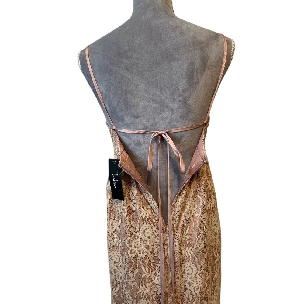 NWT Lulus Coquette Soft Girl Fairy Dusty Pink Blush Lace Maxi Dress XS/ 0-2 - Picture 11 of 14